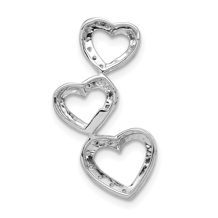14k White Gold Rhodium 0.099-CT Diamond Triple Heart Chain Slide Pendant