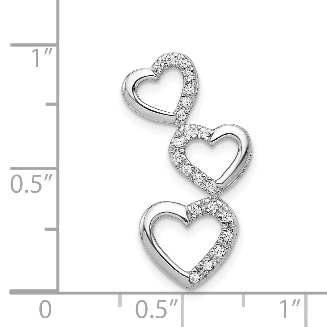 14k White Gold Rhodium 0.099-CT Diamond Triple Heart Chain Slide Pendant