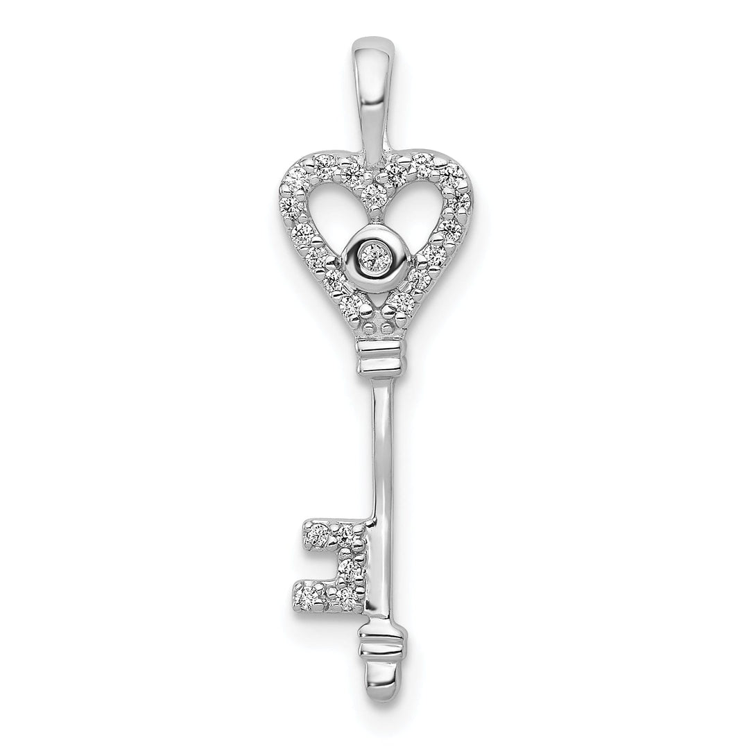 14k White Gold Rhodium 0.104-CT Diamond Fancy Heart Key Design Pendant