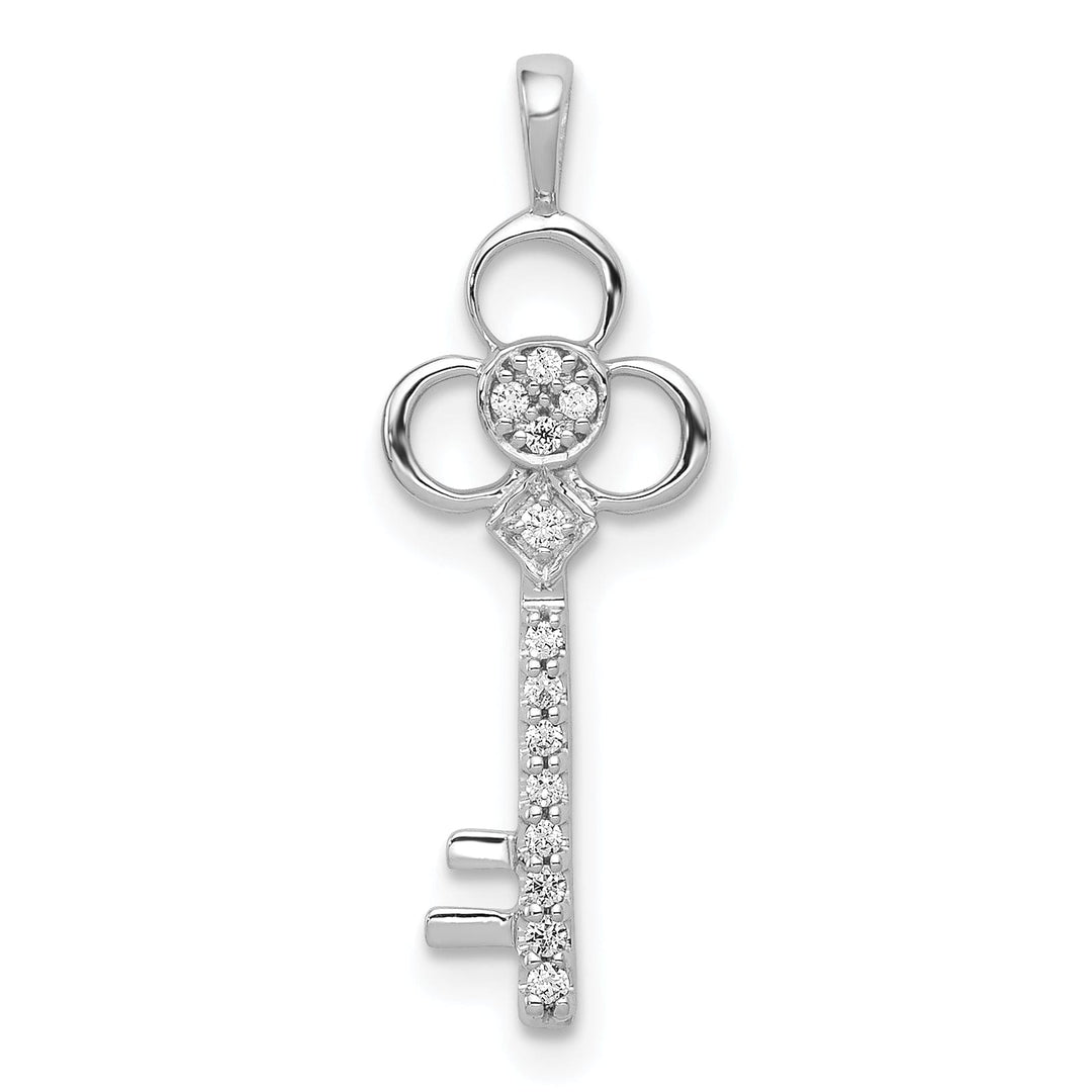 14k White Gold Rhodium 0.071-CT Diamond Club Fancy Key Design Pendant