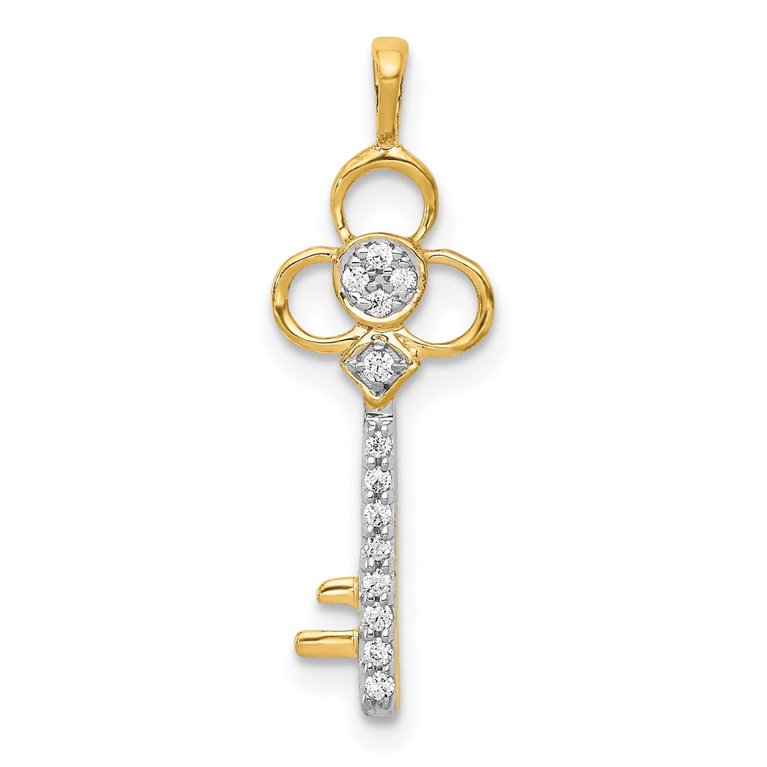 14k Yellow Gold Rhodium 0.071-CT Diamond Club Fancy Key Design Pendant