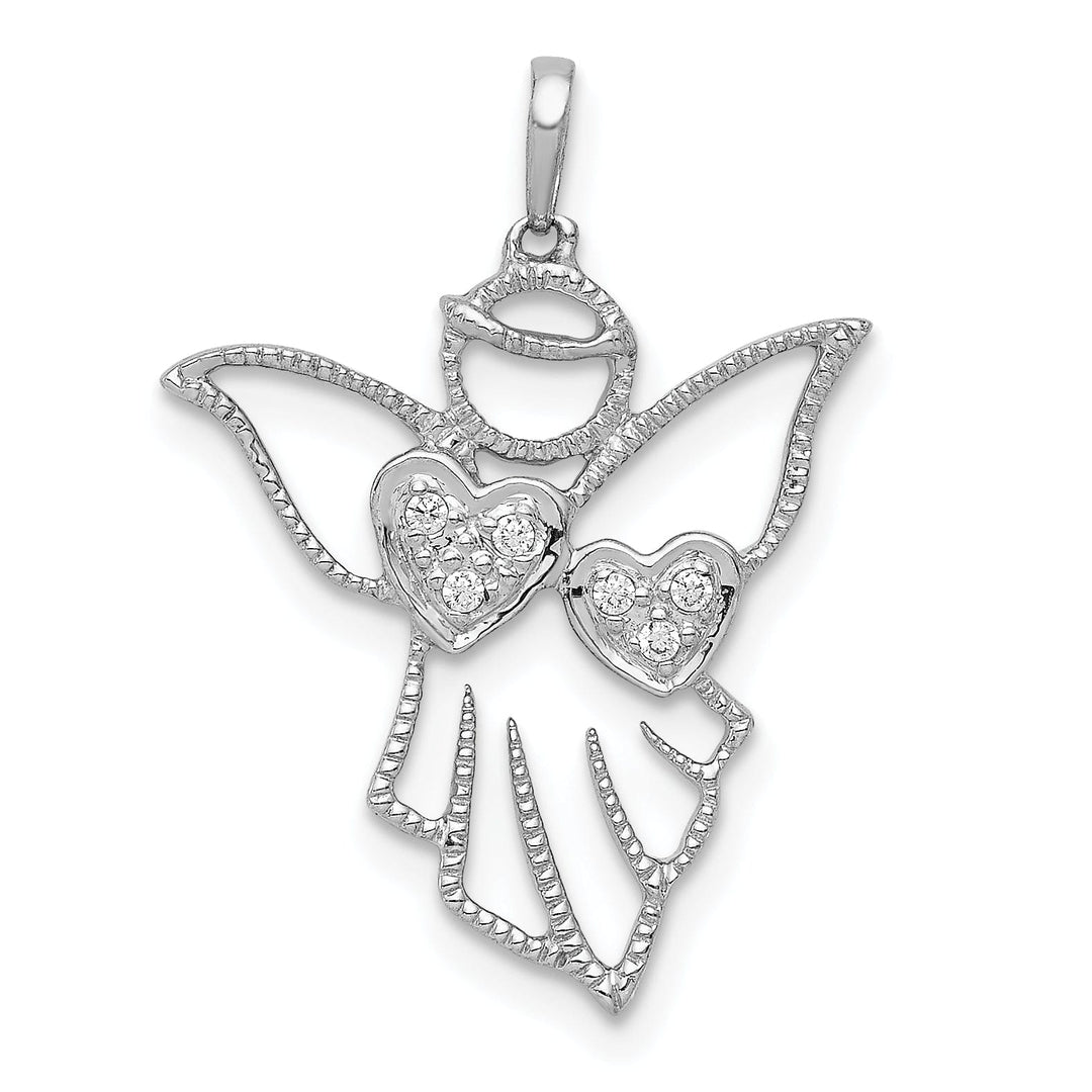 14k White Gold Polished Diamond 0.03CT Angel Holding Heart Pendant