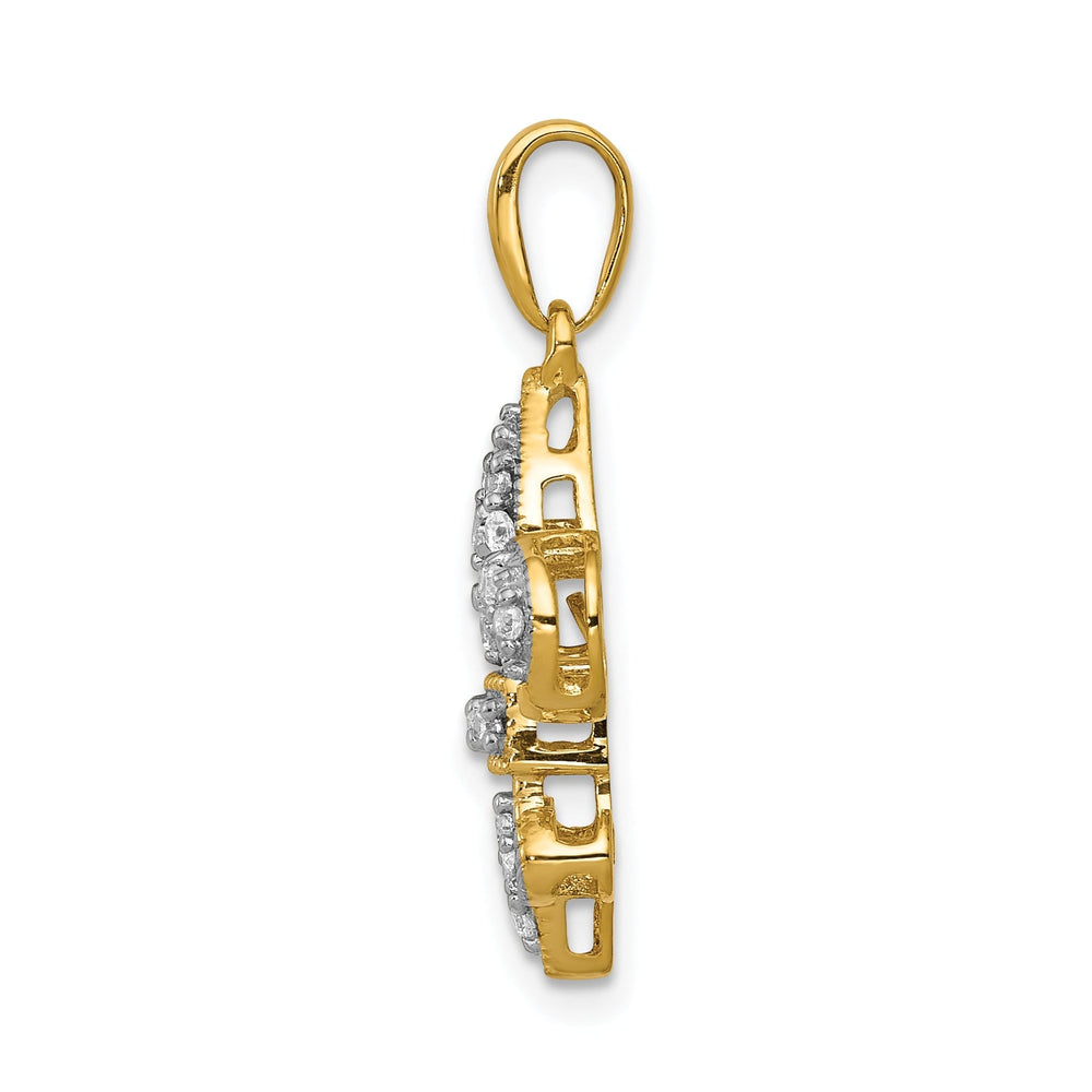 14k Yellow Gold White Rhodium Open Back Polished Finish 0.215CT. Diamond Fleur De Lis Design Charm Pendant