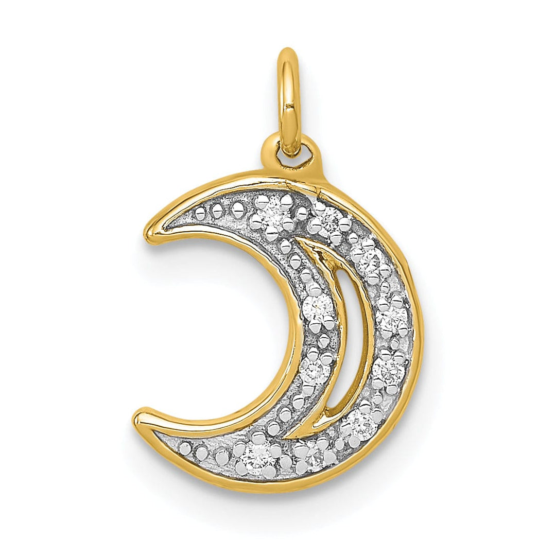 14k Yellow Gold Open Back Polished Finish 0.05-CT Diamond Moon Charm Design Pendant