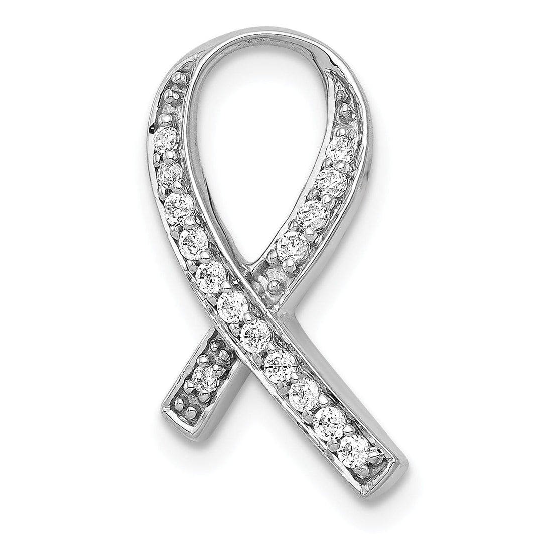 14k White Gold Polished Finish Awareness Ribbon 1/8-ct Diamond Slide Pendant will not fit Omega Chain