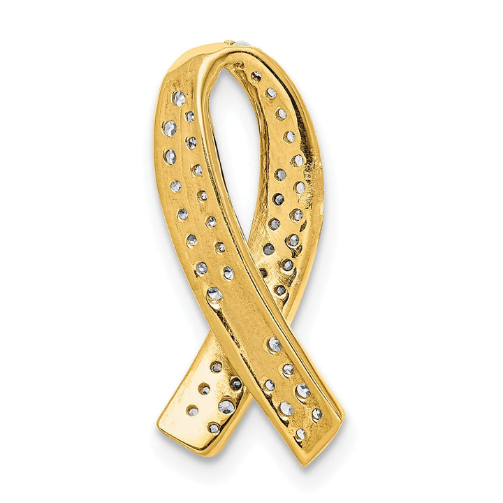 14k Yellow Gold Open Back Polished Finish Awareness Ribbon 0.3-ct Diamond Slide Pendant will not fit Omega Chain
