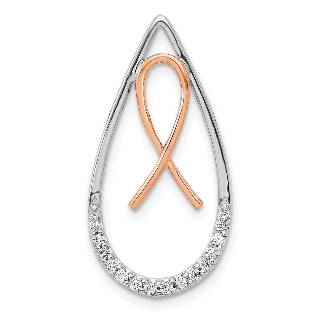 14k Two Tone Gold Open Back Polished Finish 0.09CT Diamond Awareness Ribbon Teardrop Design Chain Slide Pendant will not fit on Omega Chain