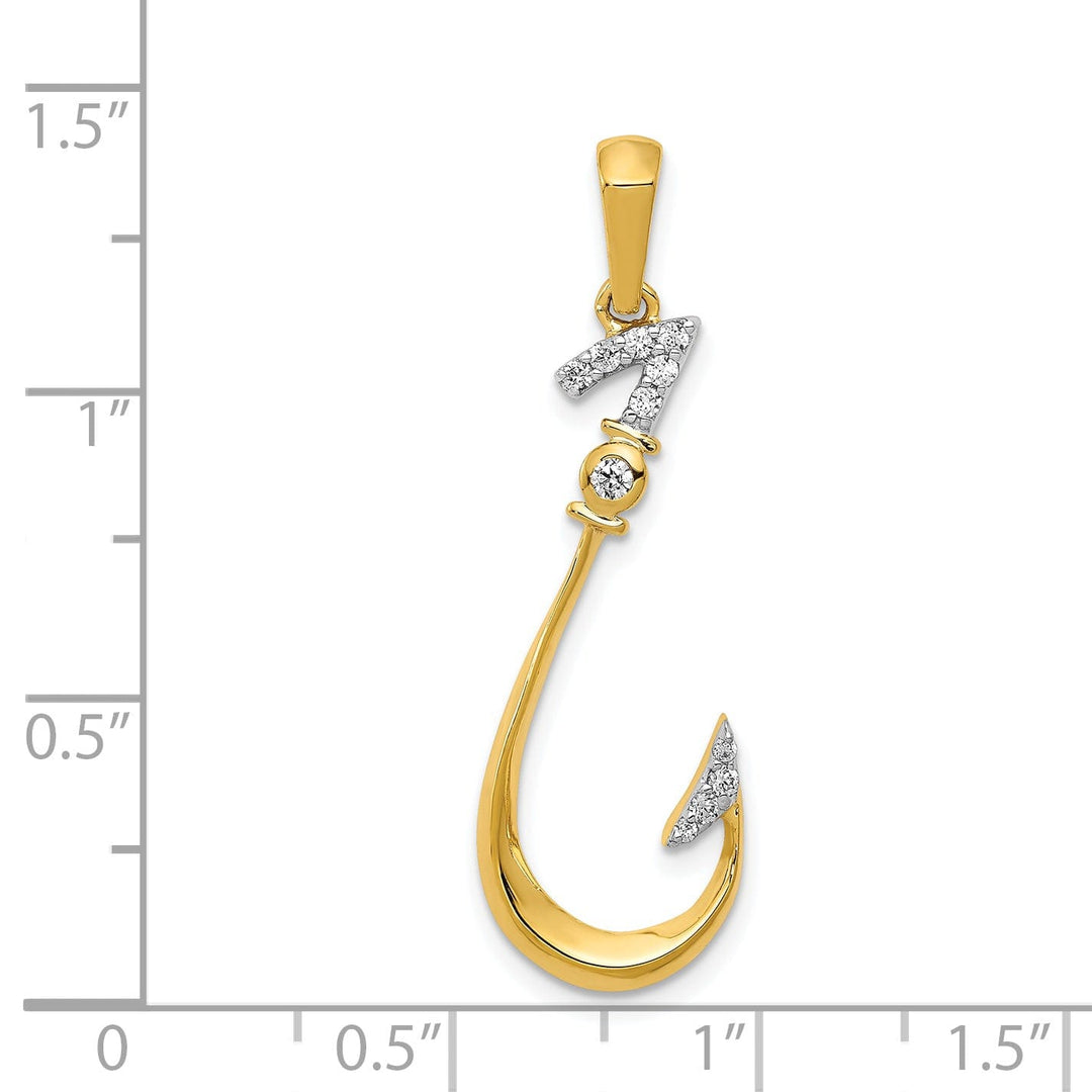 14k Yellow Gold Polished Finish Diamond 0.12 CT Fish Hook Pendant Charm Pendant