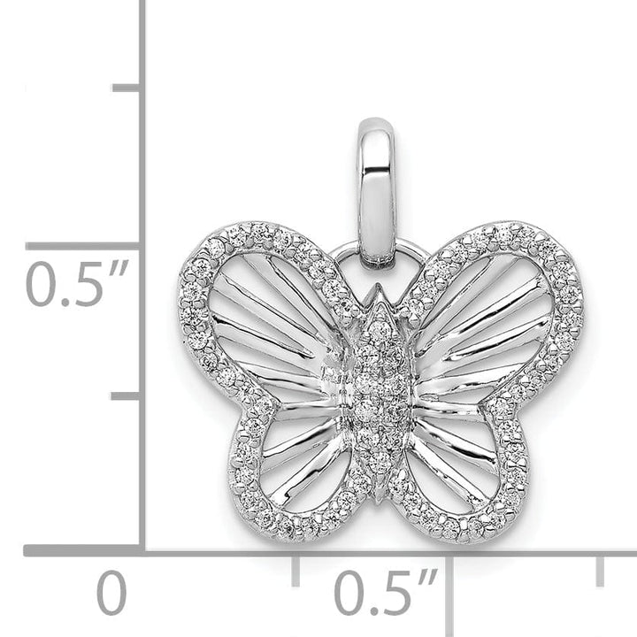 14k White Gold Open Back Solid Polished Finish 0.19ct Diamond Butterfly Charm Pendant