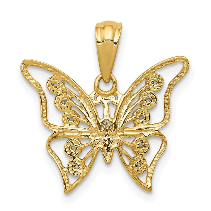 14k Two-tone Gold Solid Open Back Polished Finish Diamond Butterfly Charm Pendant