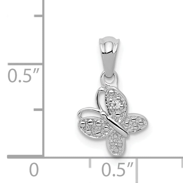14k White Gold Solid Textured Back Polished Finish .01ct. Diamond Butterfly Charm Pendant