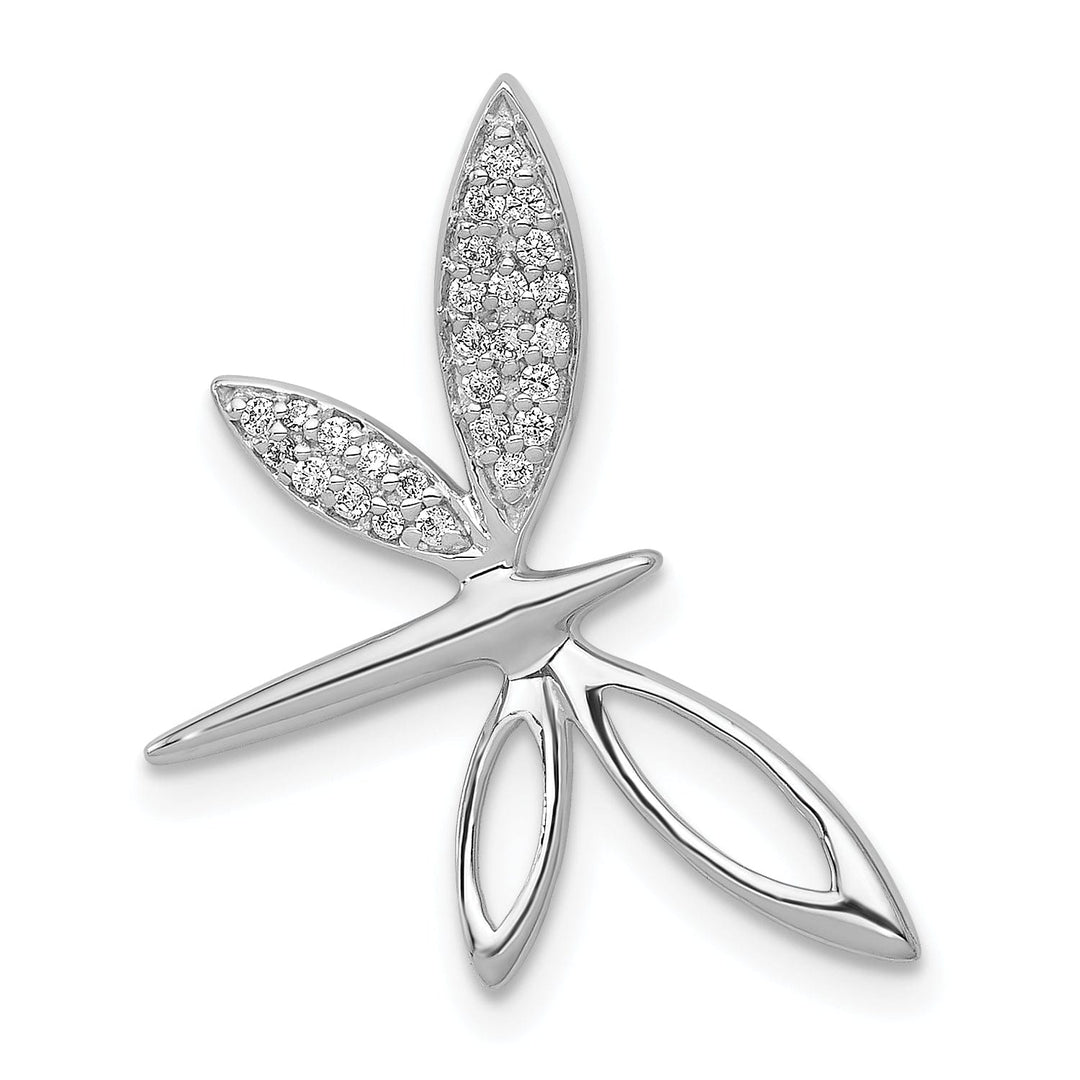 14k White Gold Open Back Polished Finish 0.1CT Diamond Dragonfly Design Chain Slide Pendant will not fit Omega Chain