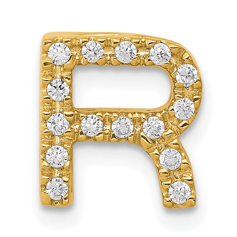 14K Yellow Gold Diamond 0.15-CT Letter R Initial Charm Pendant