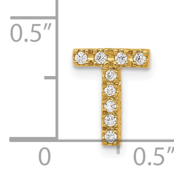 14K Yellow Gold Diamond 0.12-CT Letter T Initial Charm Pendant