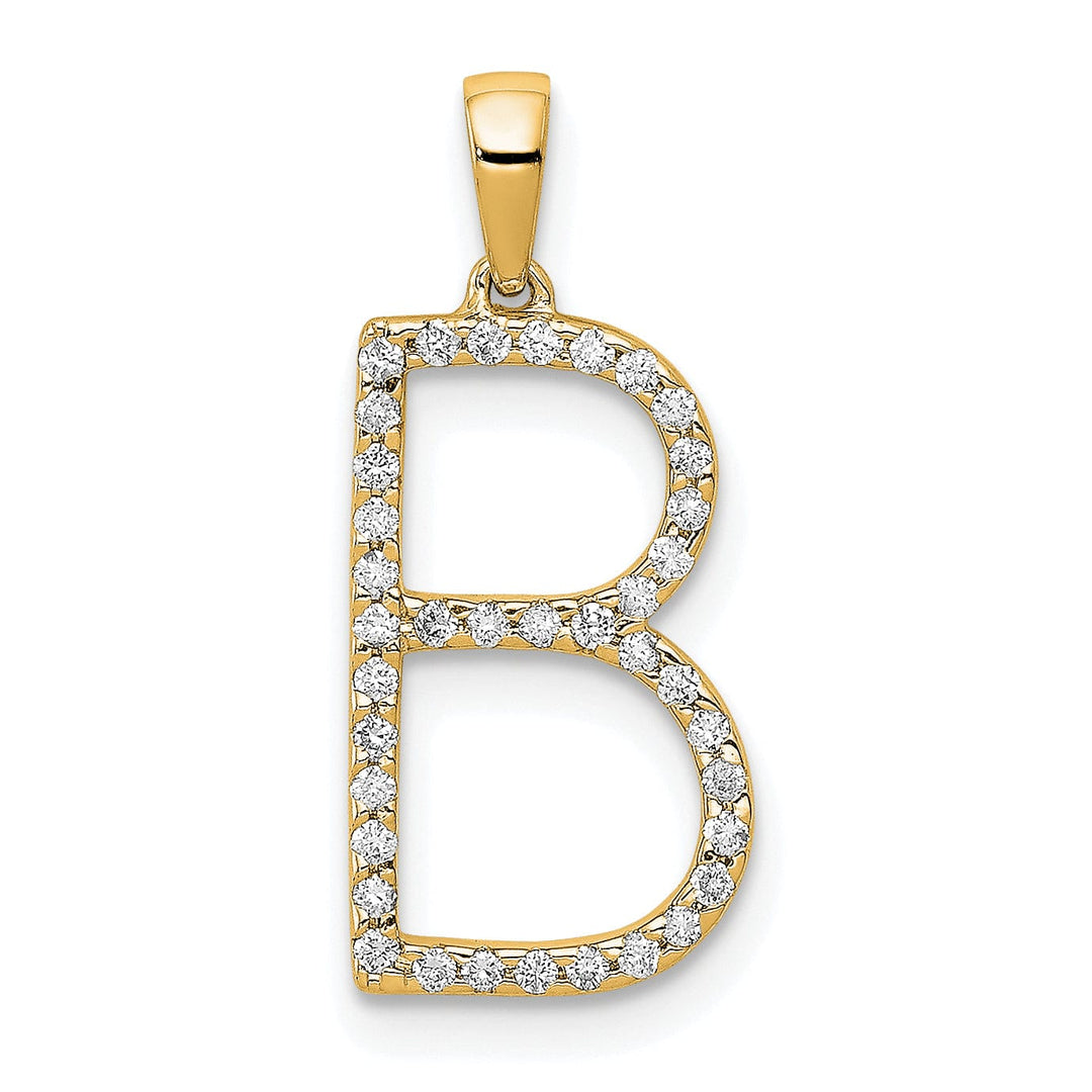 14K Yellow Gold Diamond 0.114-CT Block Letter B Initial Charm Pendant