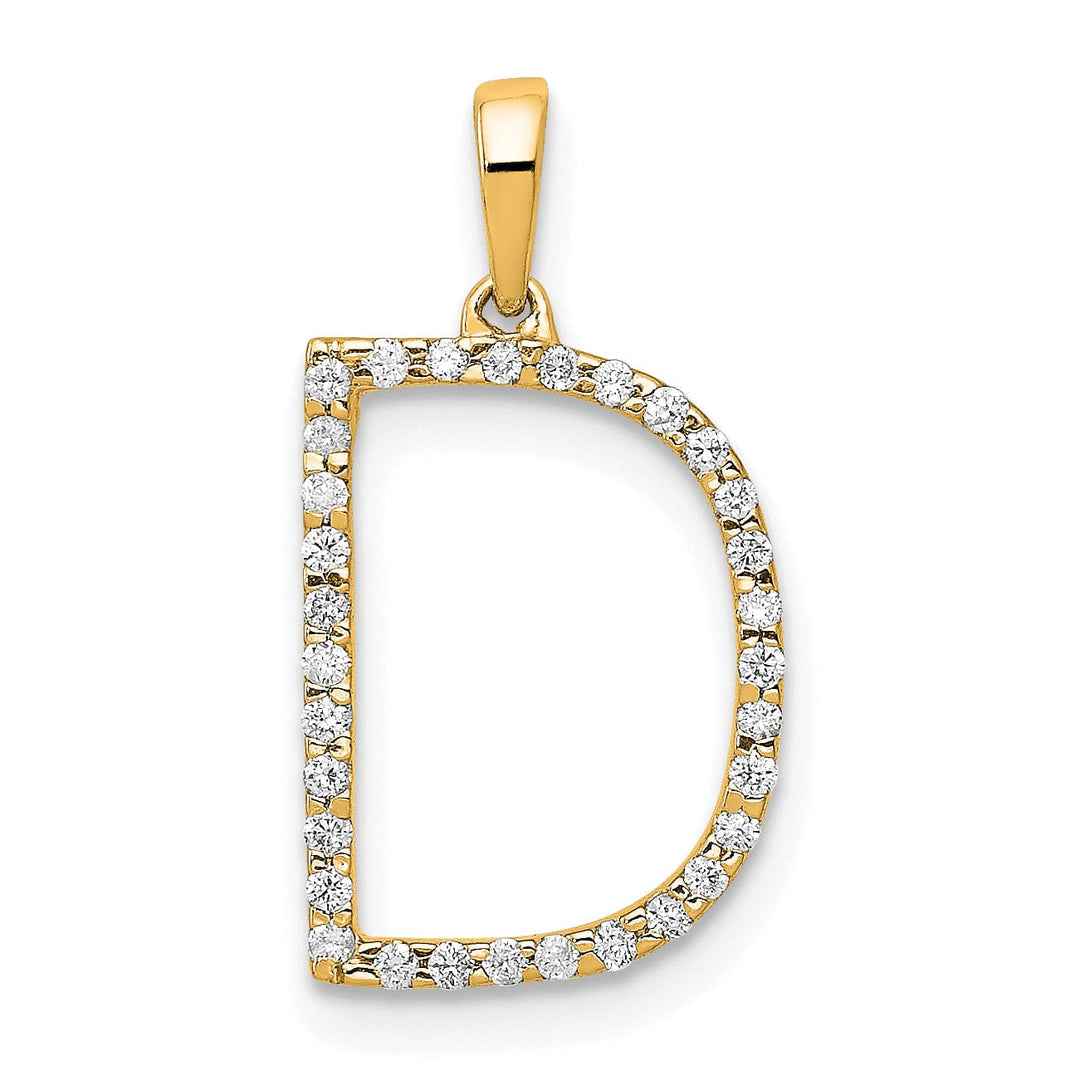 14K Yellow Gold Diamond 0.096-CT Block Letter D Initial Charm Pendant
