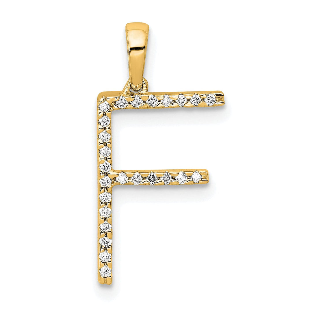 14K Yellow Gold Diamond 0.075-CT Block Letter F Initial Charm Pendant