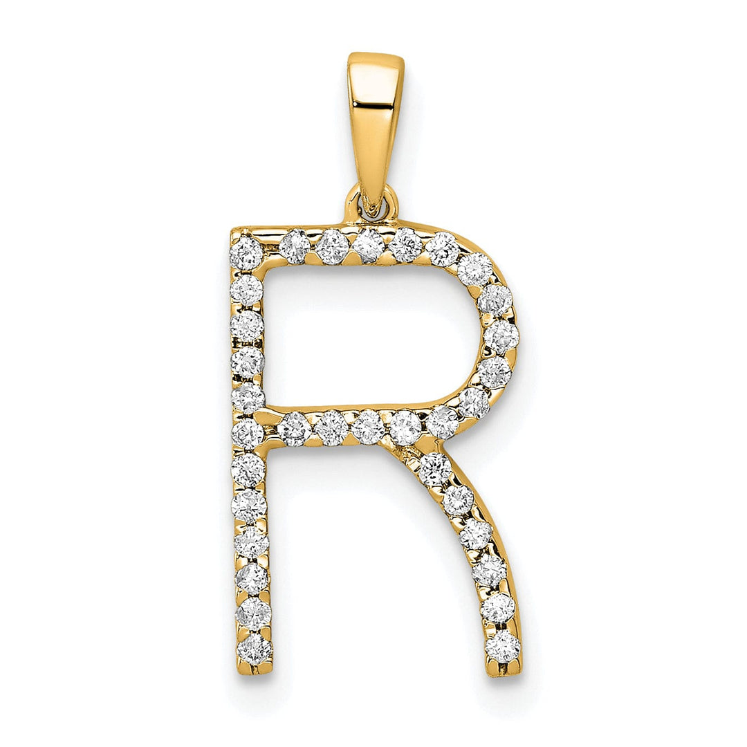 14K Yellow Gold Diamond 0.132-CT Block Letter R Initial Charm Pendant