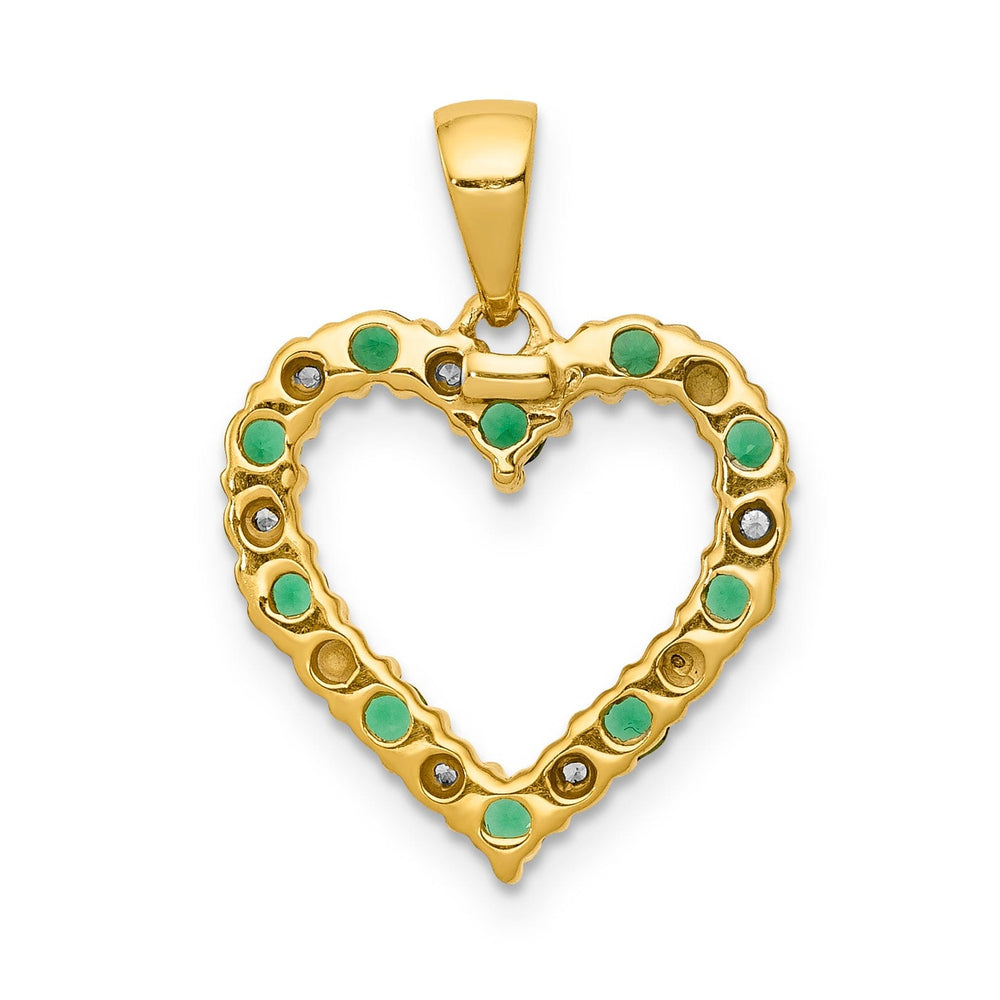 14k Yellow Gold Polished Finish Open Back 0.03-CT Diamond & 0.32-CT Emerald Heart Shape Design Charm Pendant