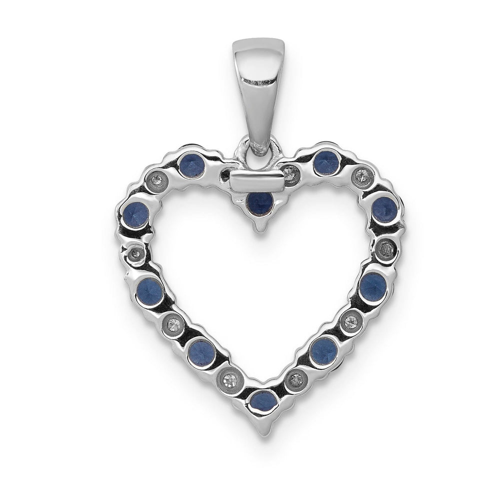 14k White Gold Polished Finish Open Back 0.03-CT Diamond & 0.41-CT Sapphire Heart Shape Design Charm Pendant