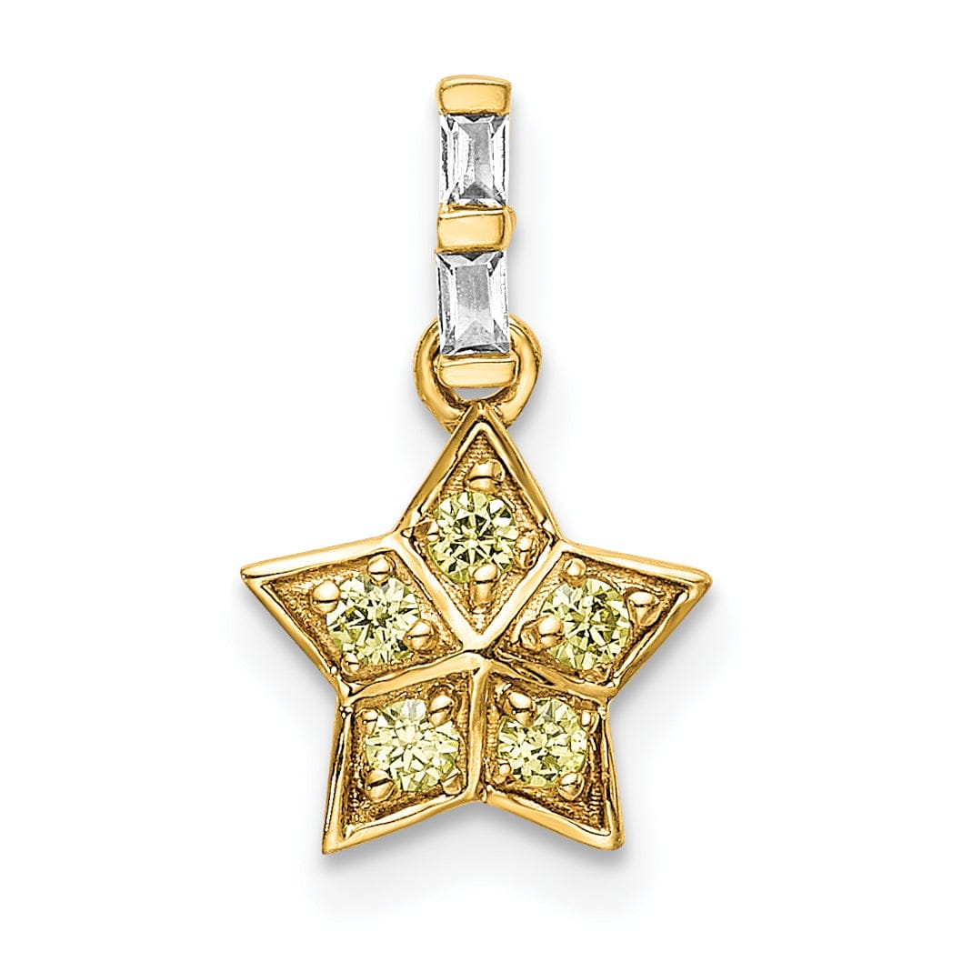 14k Yellow Gold Open Back Polished Finish Diamond and Yellow Sapphire Stones Star Design Charm Pendant