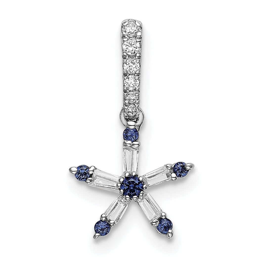 14k White Gold Open Back Polished Finish Blue Sapphire and Diamond Star Charm Pendant