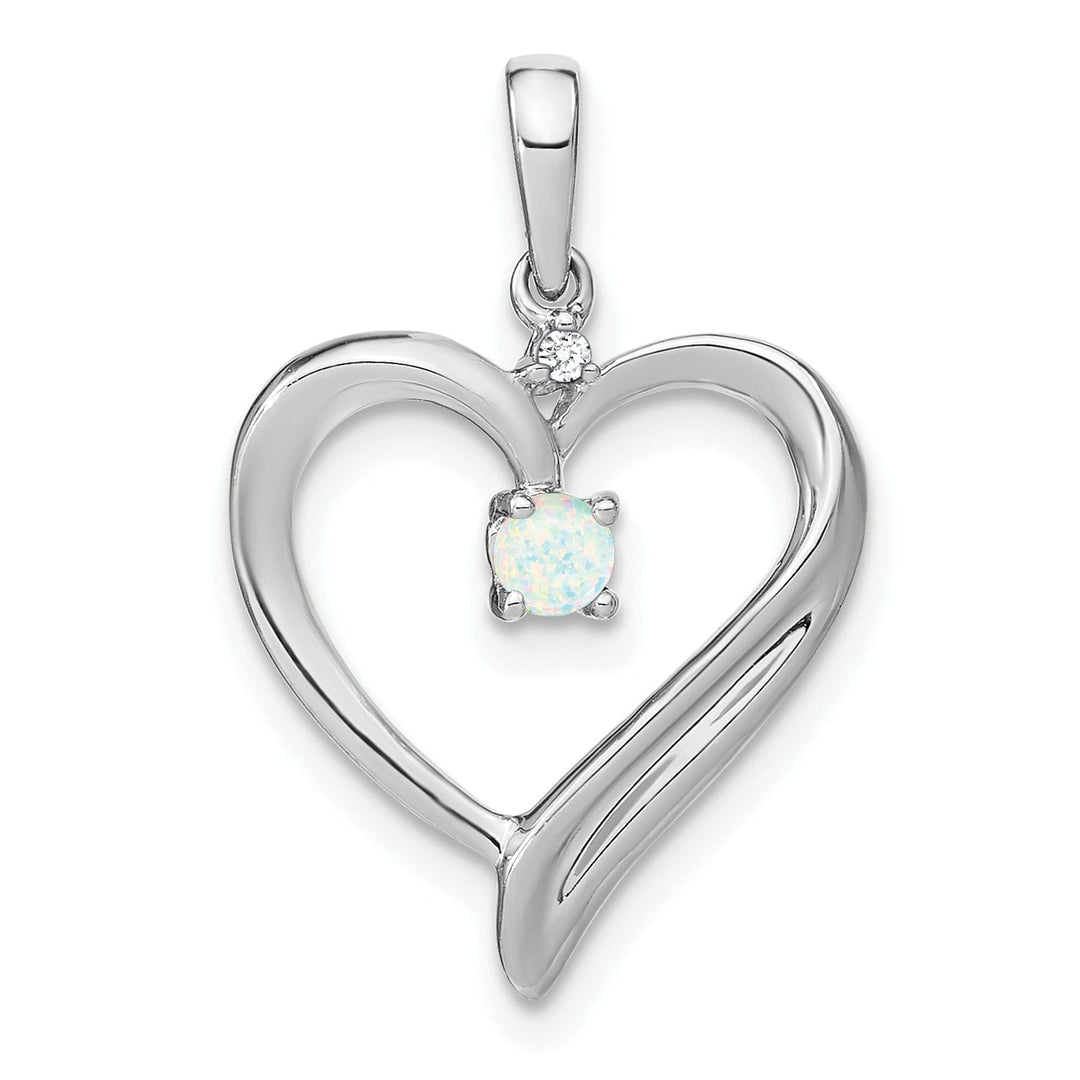 14k White Gold Polished Finish Created 0.065-CT Opal and 0.01-CT Diamond Women's Heart Design Charm Pendant
