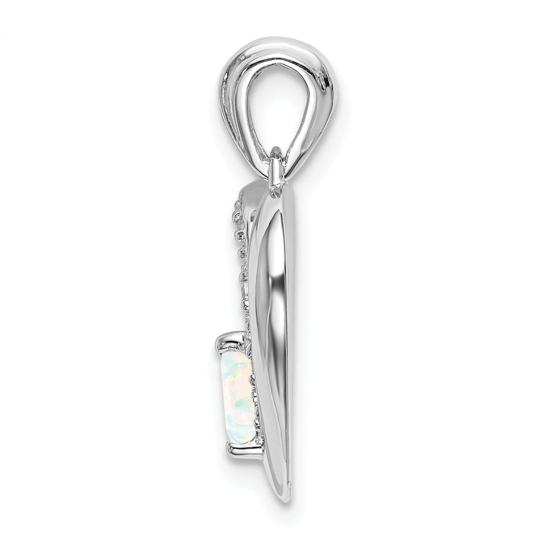 14k White Gold Polished Finish Open Back Lab Created 0.382-CT Opal and 0.03-CT Diamond Women's Heart Design Charm Pendant