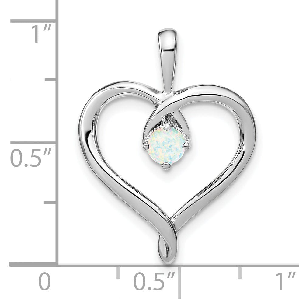 14k White Gold Polished Finish Closed Back Lab Created 0.24-CT Opal Swirl Heart Design Charm Pendant