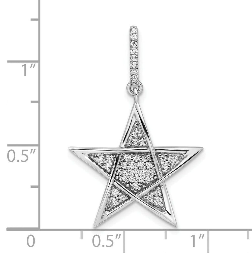 14k White Gold Polished Finish 0.236CT Diamond Star Design Charm Pendant