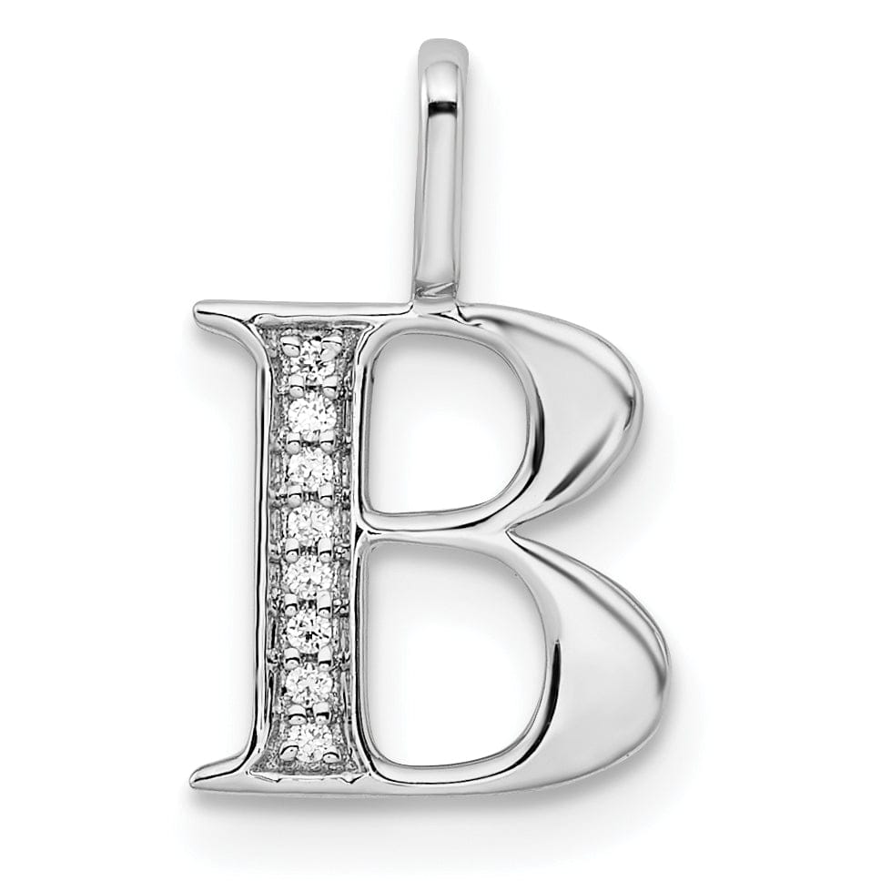 14K White Gold Diamond 0.028-CT Letter B Initial Charm Pendant