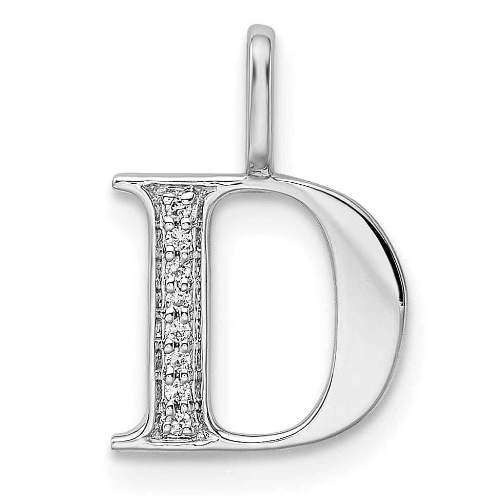 14K White Gold Diamond 0.028-CT Letter D Initial Charm Pendant