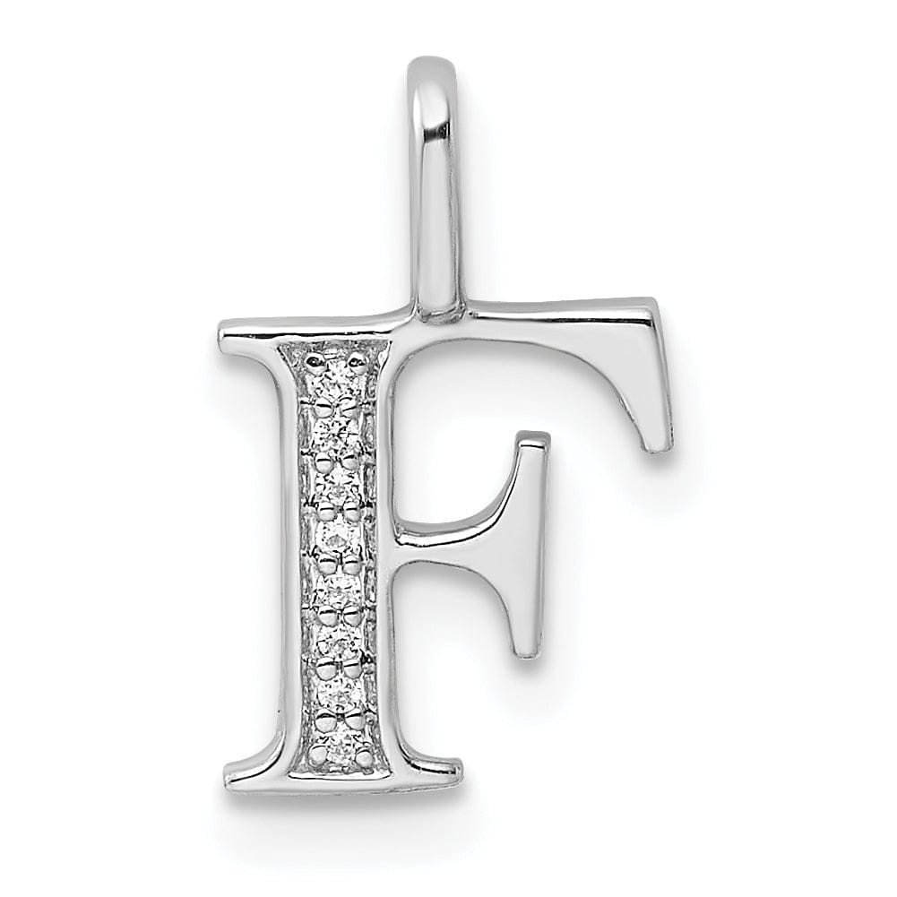14K White Gold Diamond 0.028-CT Letter F Initial Charm Pendant