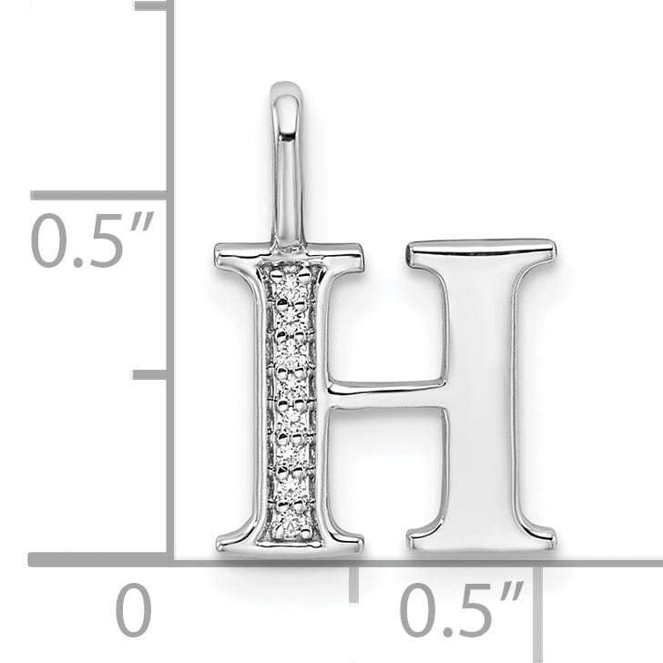 14K White Gold Diamond 0.028-CT Letter H Initial Charm Pendant