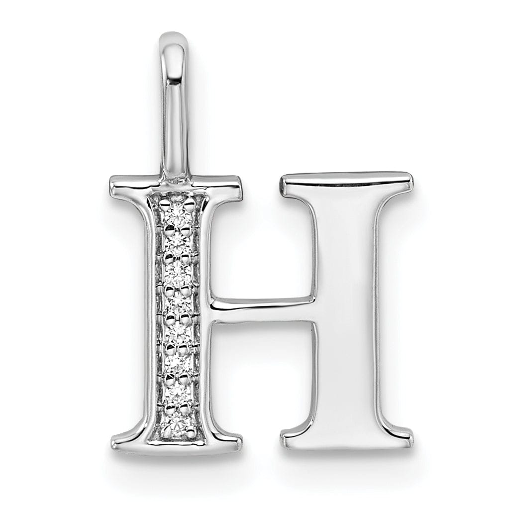 14K White Gold Diamond 0.028-CT Letter H Initial Charm Pendant