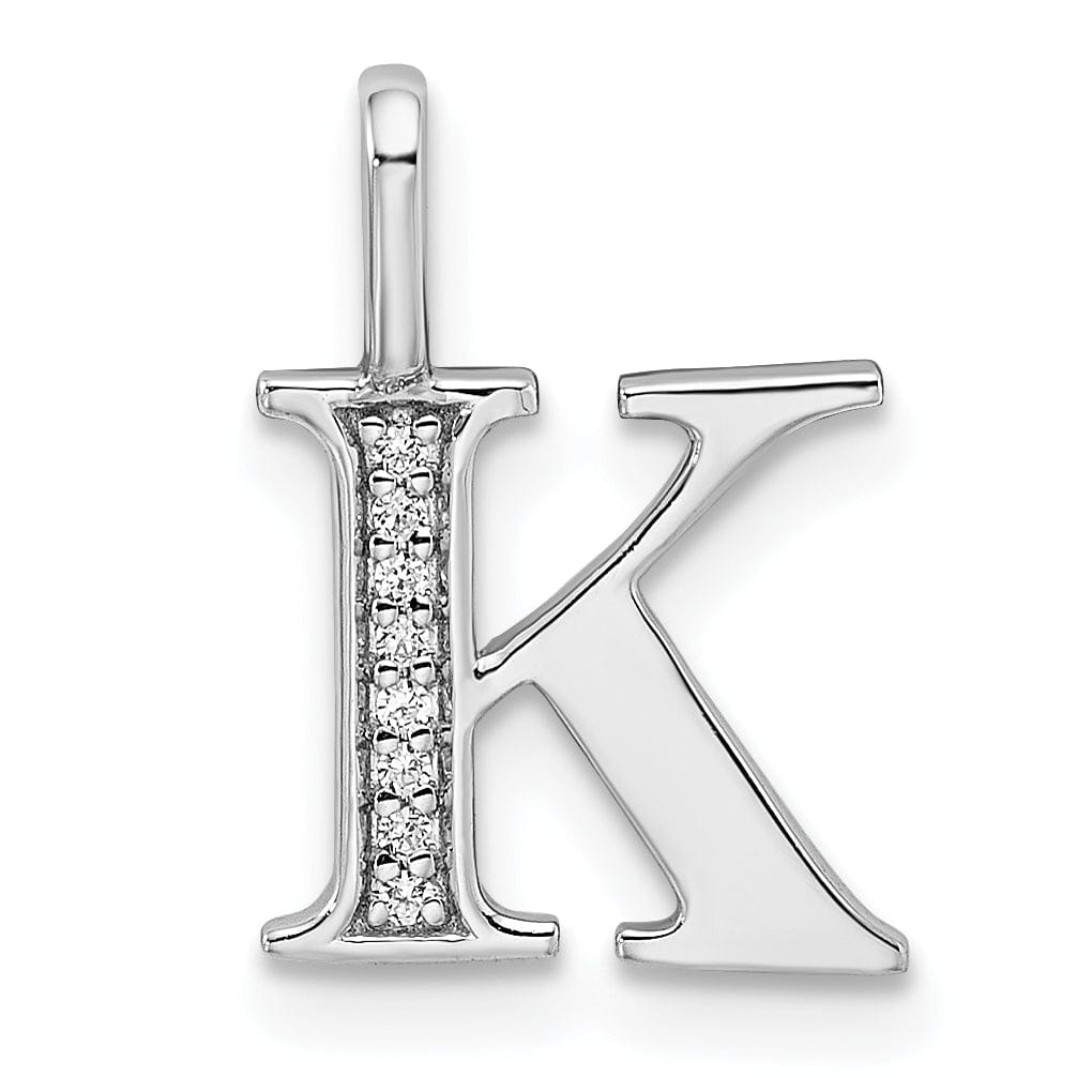 14K White Gold Diamond 0.028-CT Letter K Initial Charm Pendant