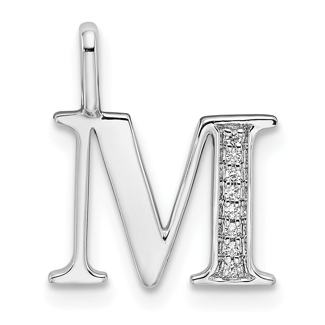 14K White Gold Diamond 0.028-CT Letter M Initial Charm Pendant