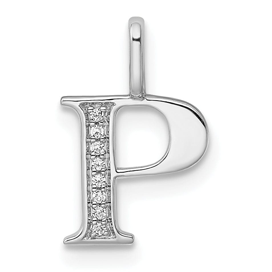 14K White Gold Diamond 0.028-CT Letter P Initial Charm Pendant