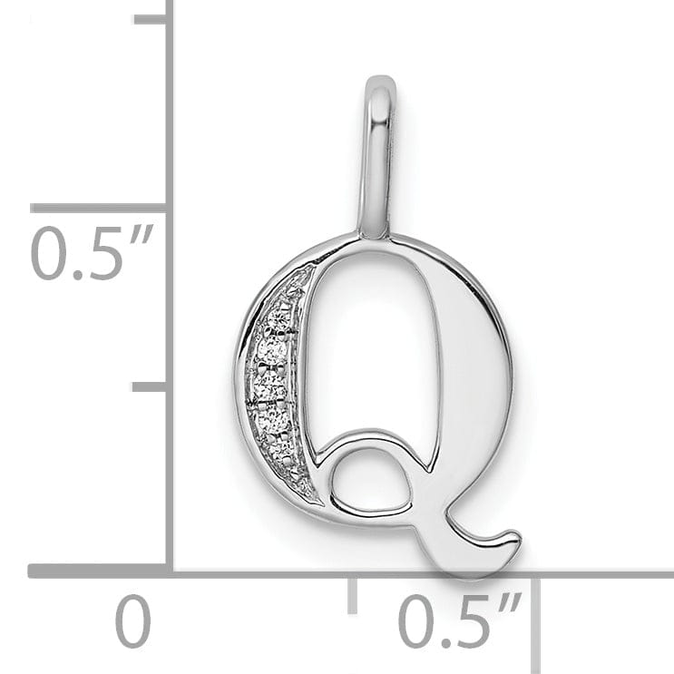 14K White Gold Diamond 0.021-CT Letter Q Initial Charm Pendant