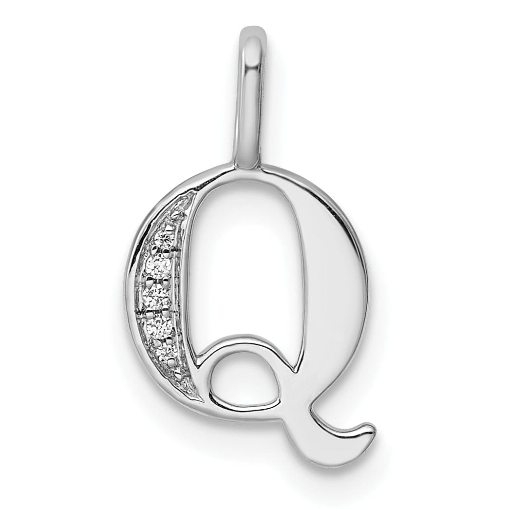 14K White Gold Diamond 0.021-CT Letter Q Initial Charm Pendant