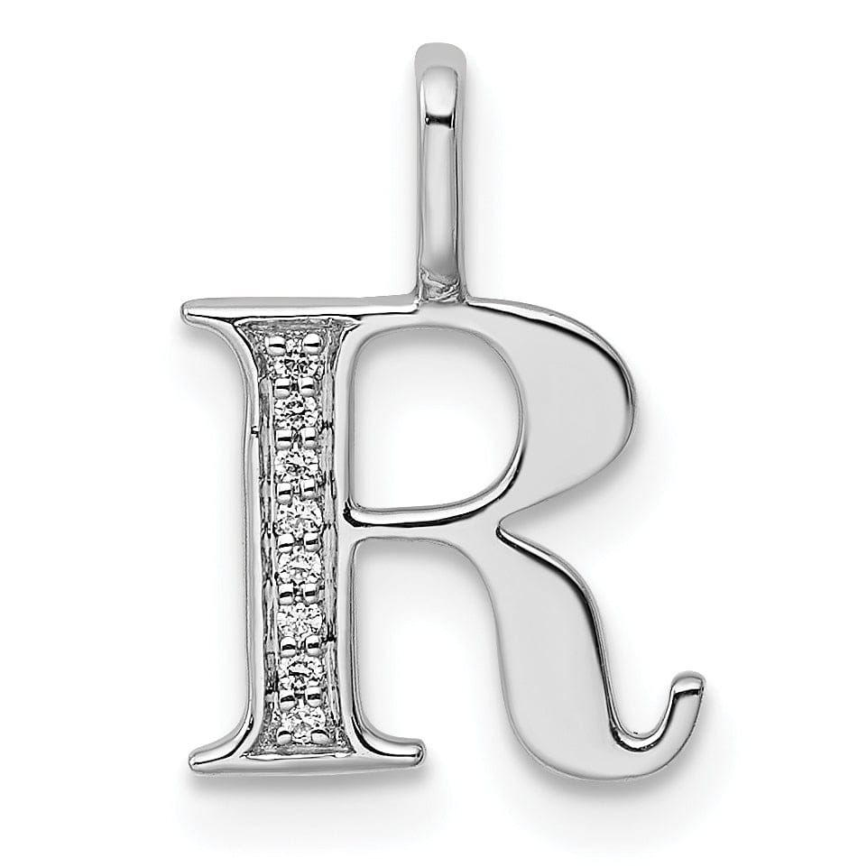 14K White Gold Diamond 0.028-CT Letter R Initial Charm Pendant