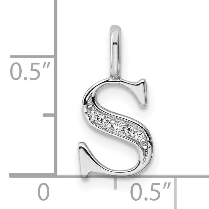 14K White Gold Diamond 0.025-CT Letter S Initial Charm Pendant