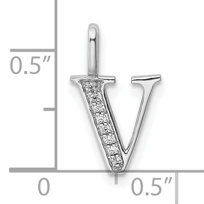 14K White Gold Diamond 0.028-CT Letter V Initial Charm Pendant