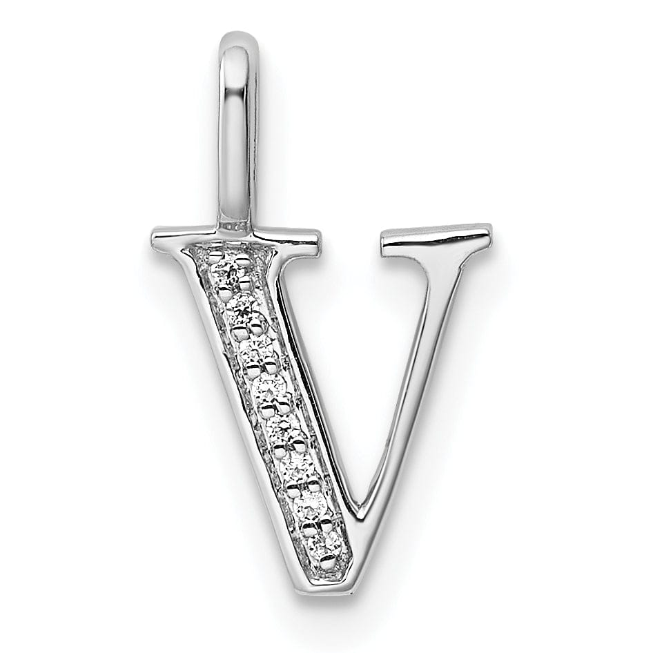 14K White Gold Diamond 0.028-CT Letter V Initial Charm Pendant