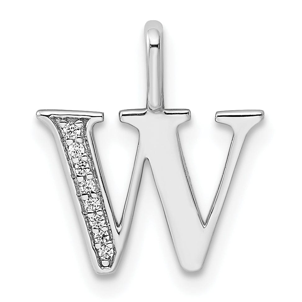 14K White Gold Diamond 0.030-CT Letter W Initial Charm Pendant