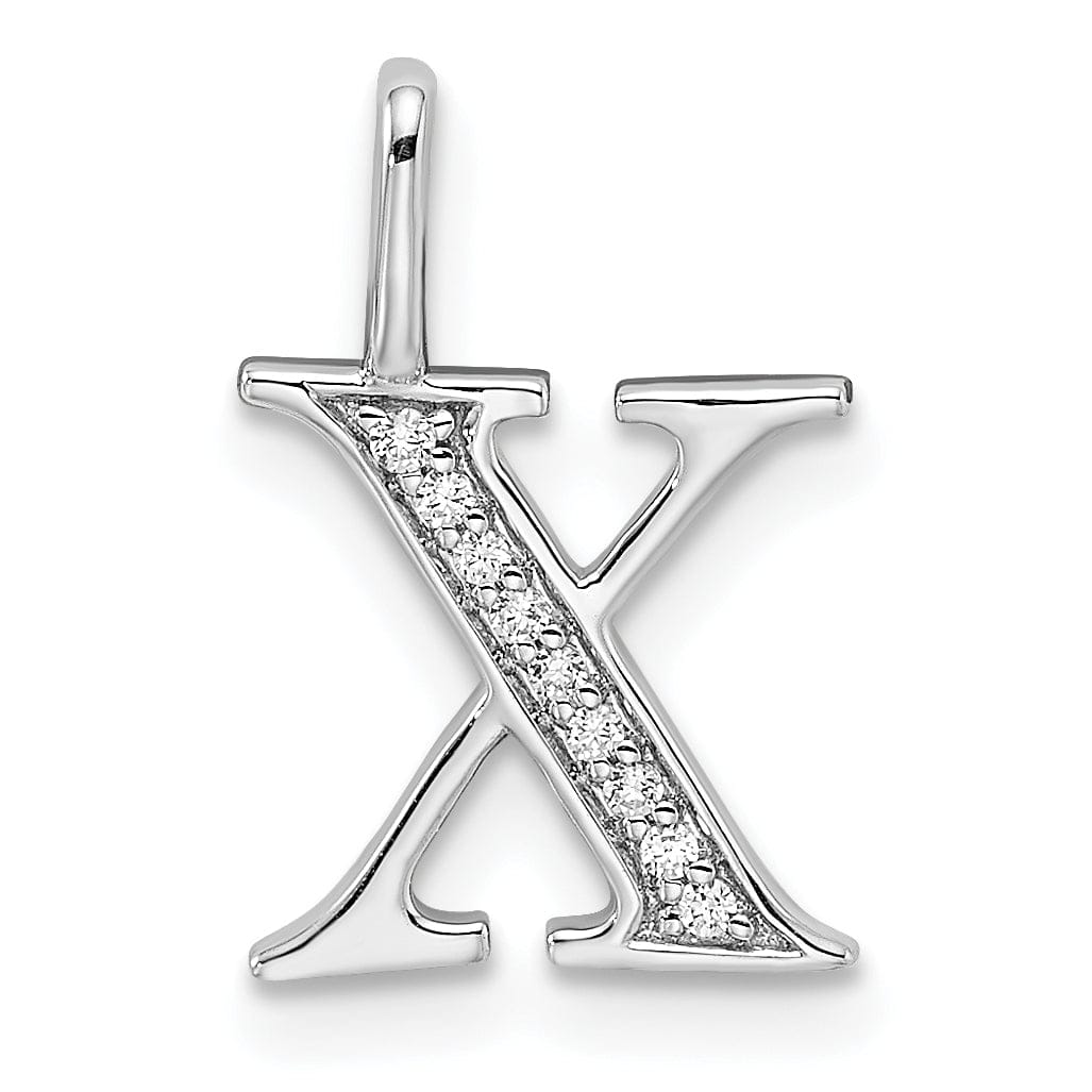 14K White Gold Diamond 0.045-CT Letter X Initial Charm Pendant