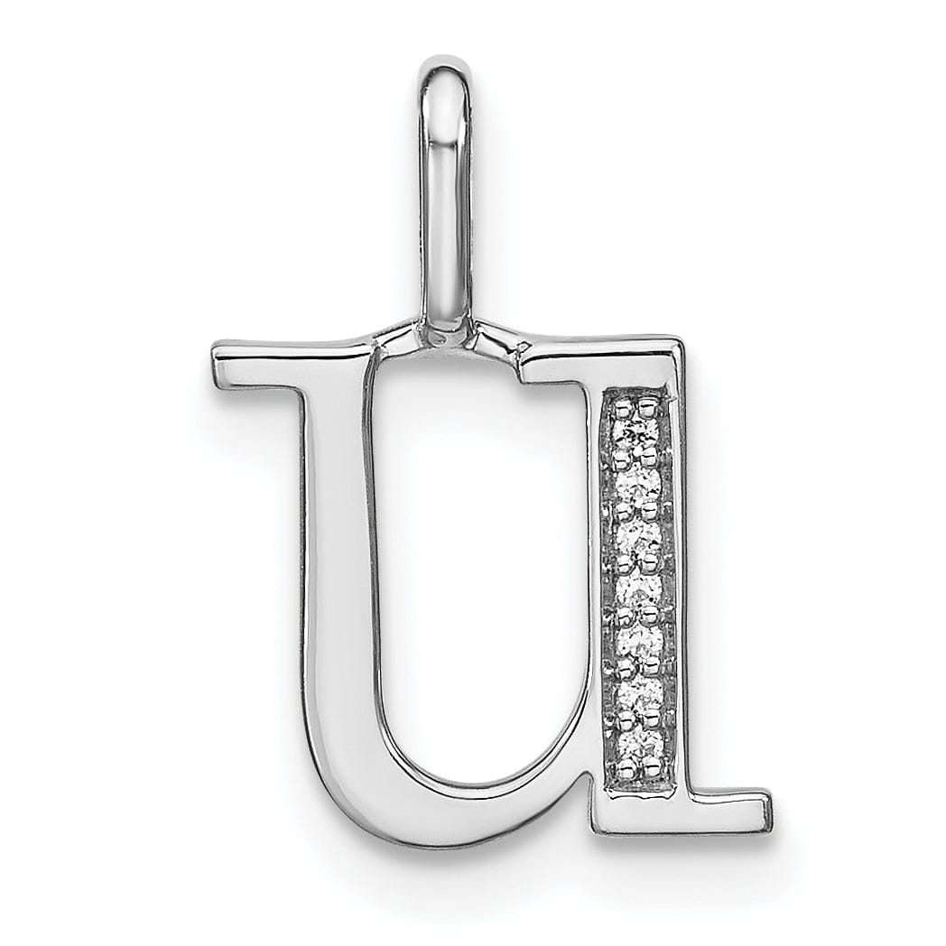 14K White Gold Diamond 0.028-CT Lower Case Style U Initial Charm Pendant