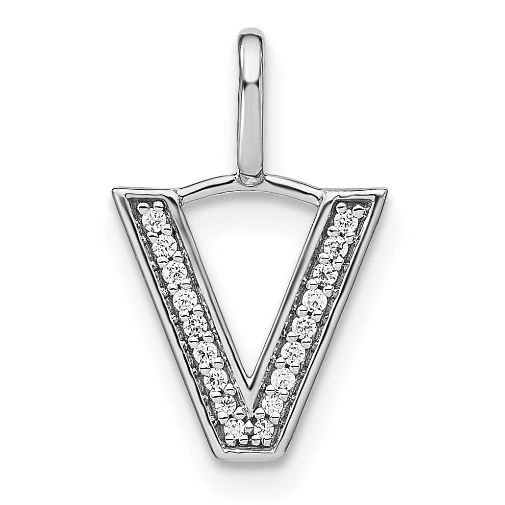 14K White Gold Diamond 0.061-CT Lower Case Style V Initial Charm