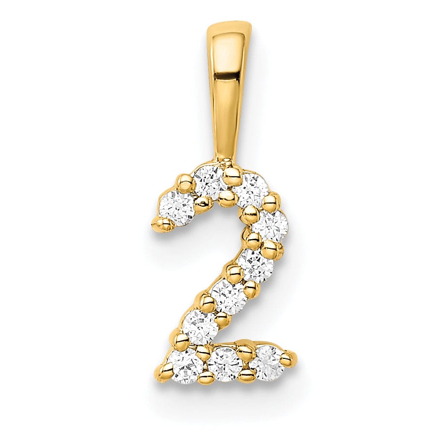 14k Yellow Gold Polished Finish with Diamonds Number 2 Pendant