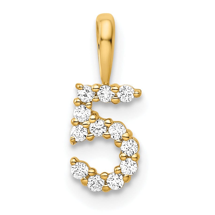 14k Yellow Gold Polished Finish with Diamonds Number 5 Pendant